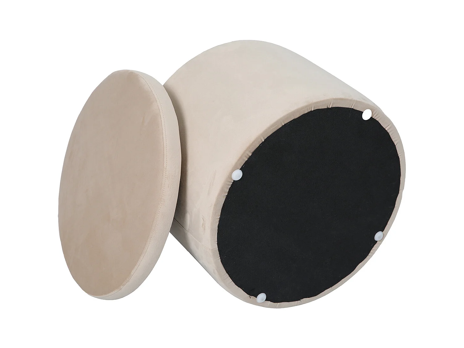 SVITA AMBER Coffre de rangement avec couvercle Tabouret avec espace de rangement Siège Tabouret velours beige