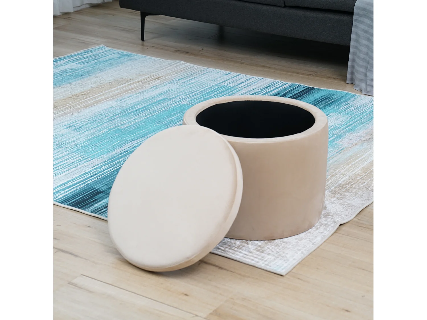 HOCKER AMBER Samt Beige