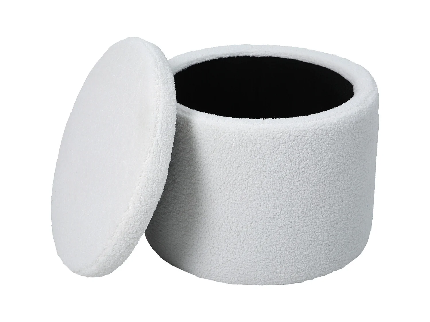 Coffre de rangement SVITA AMBER avec couvercle, tabouret avec espace de rangement, tissu Teddy blanc