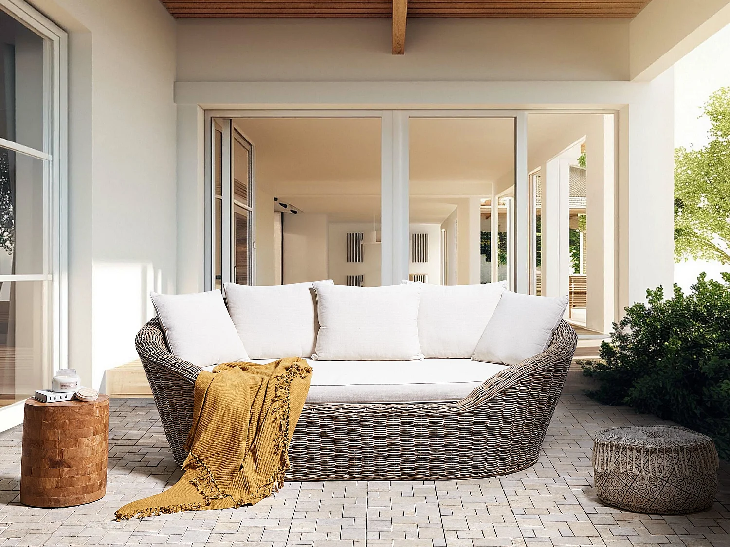 Lit de jardin CAVO Rotin Naturel
