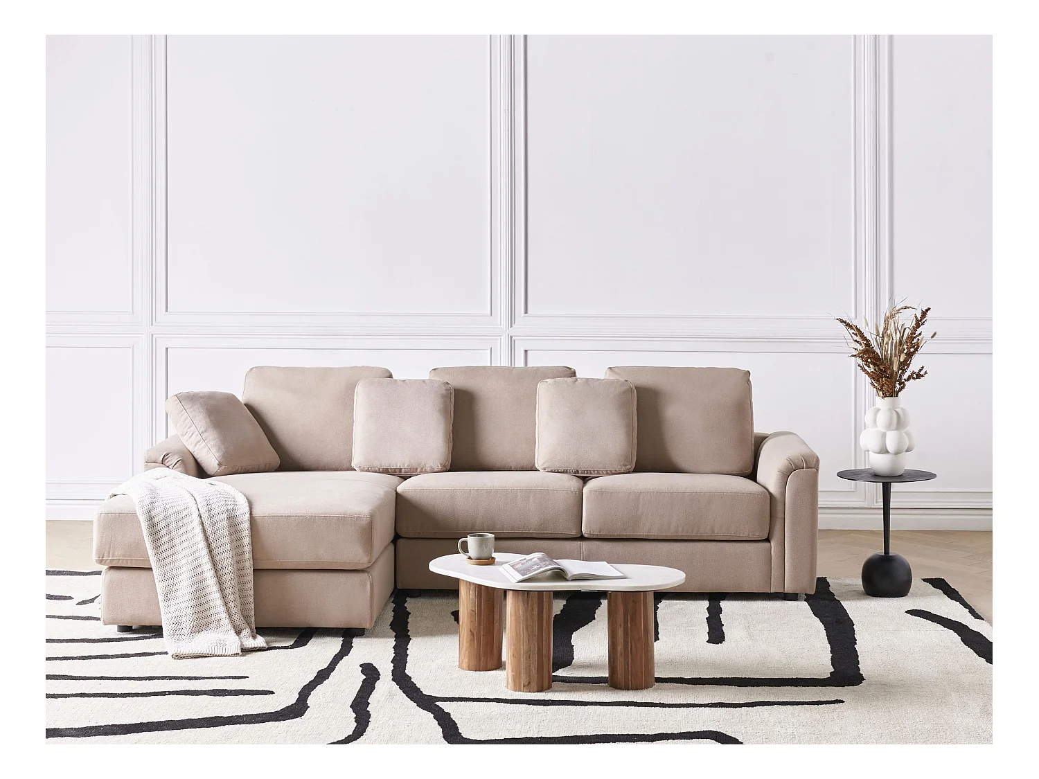 Divano angolare KOHLO Tessuto Tortora 4 posti Lato destro