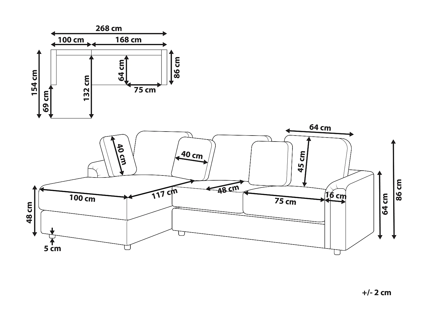 Sofá de canto KOHLO Tecido Taupe 4 lugares à direita