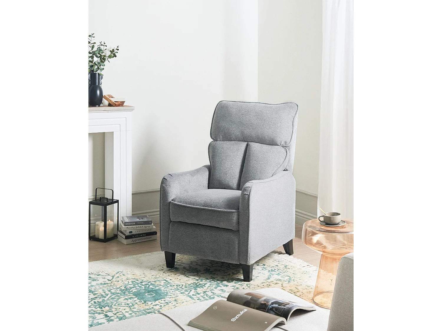 Fernsehsessel mit Armlehnen Stoffbezug grau manuell verstellbar Retro ROYSTON