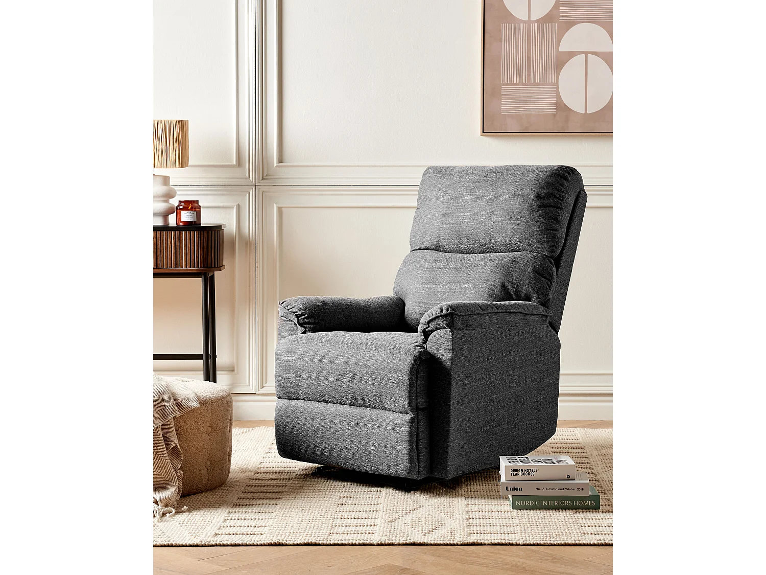 Fauteuil inclinable EVERTON Repose-pieds inclus Tissu Gris