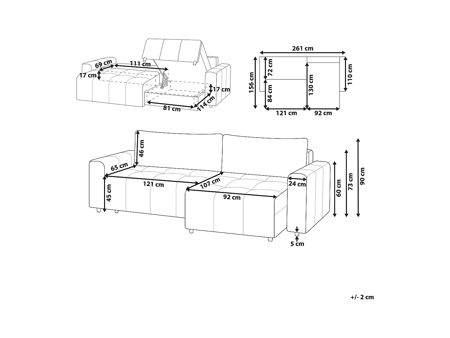 Canapé-lit d'angle 3 places INNVIK Tissu Marron Côté droite
