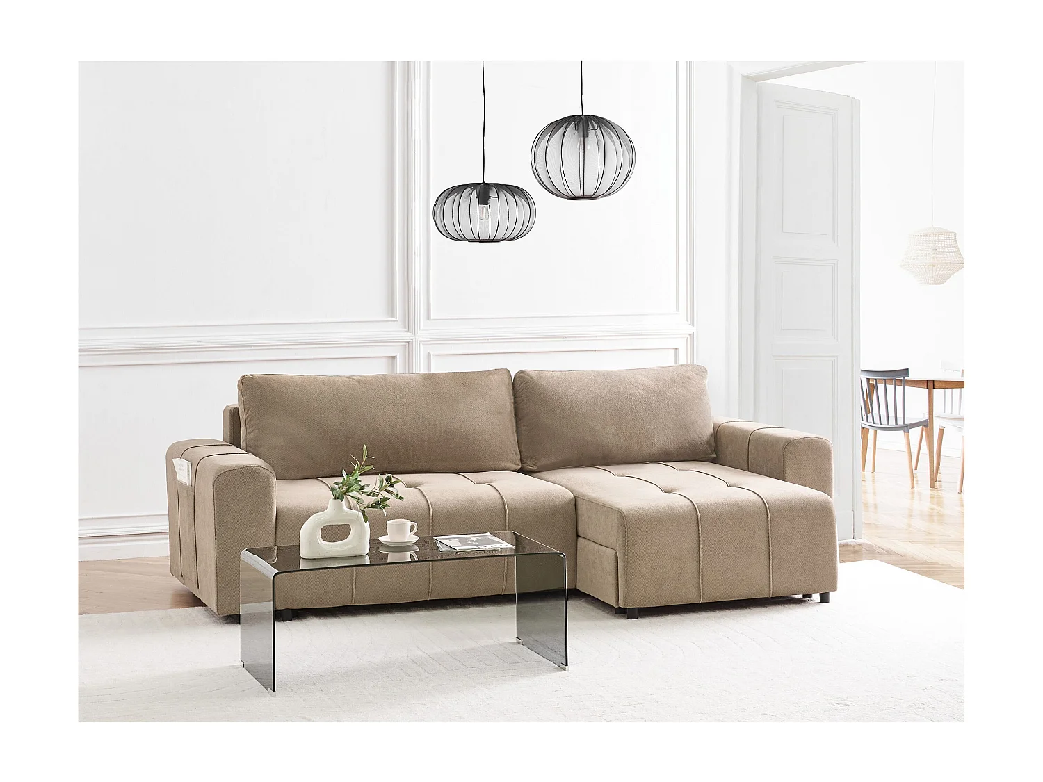 Ecksofa linksseitig Stoff braun 3-Sitzer mit Schlaffunktion Stauraum Innvik