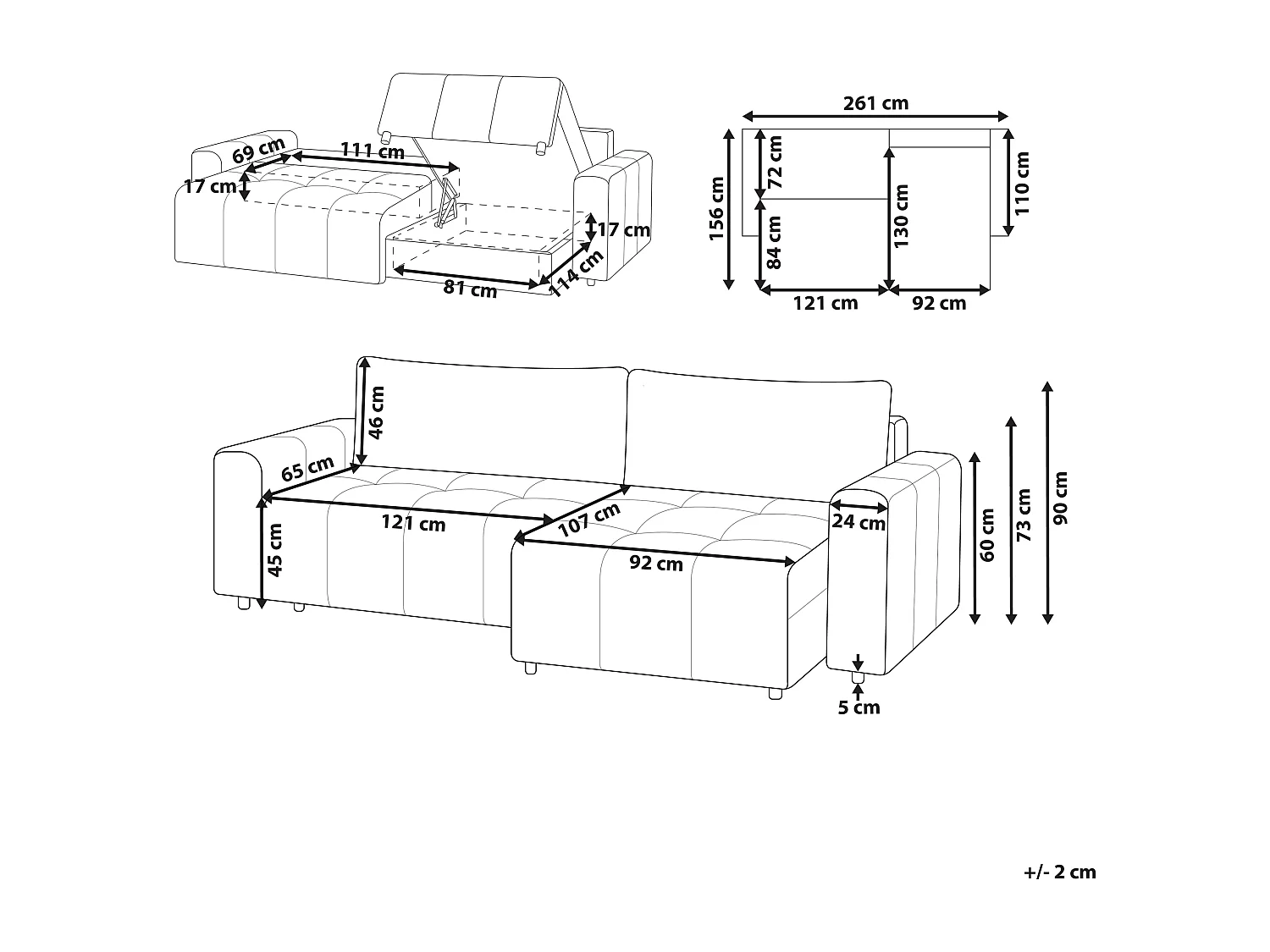 Ecksofa linksseitig Stoff braun 3-Sitzer mit Schlaffunktion Stauraum Innvik