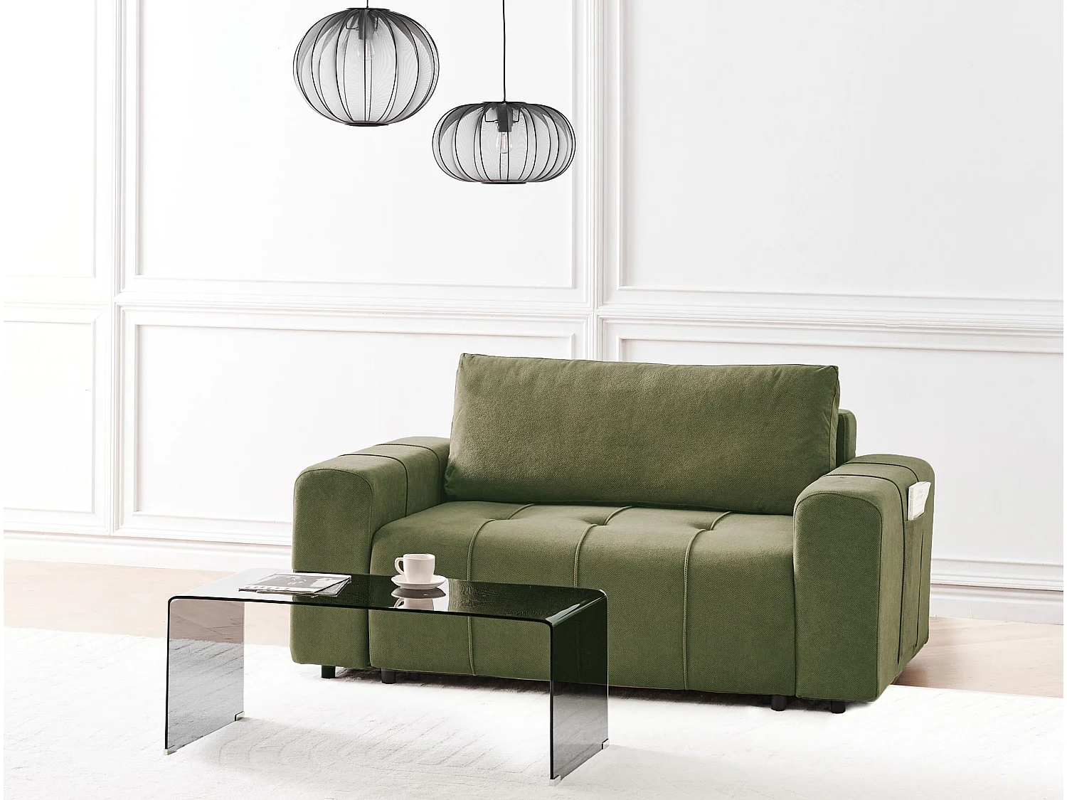 Slaapbank INNVIK Stof Groen met opbergruimte 2-zitter