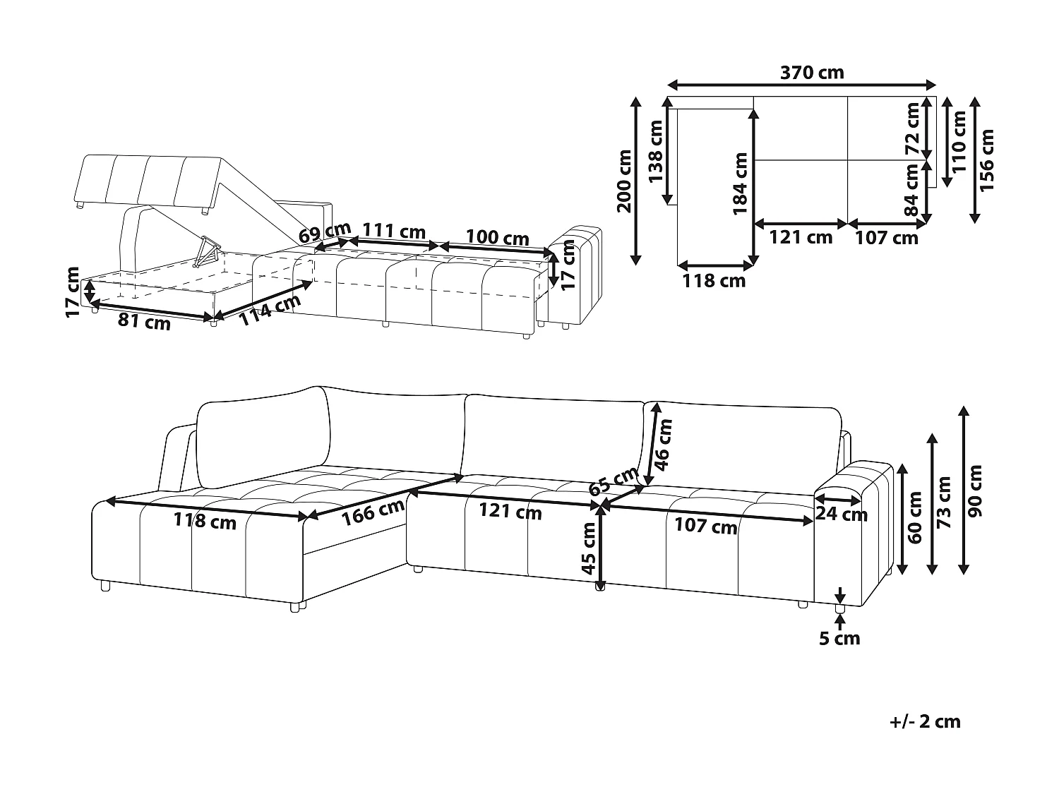 Canapé-lit d'angle 4 places INNVIK Tissu Beige clair avec rangement Côté droit