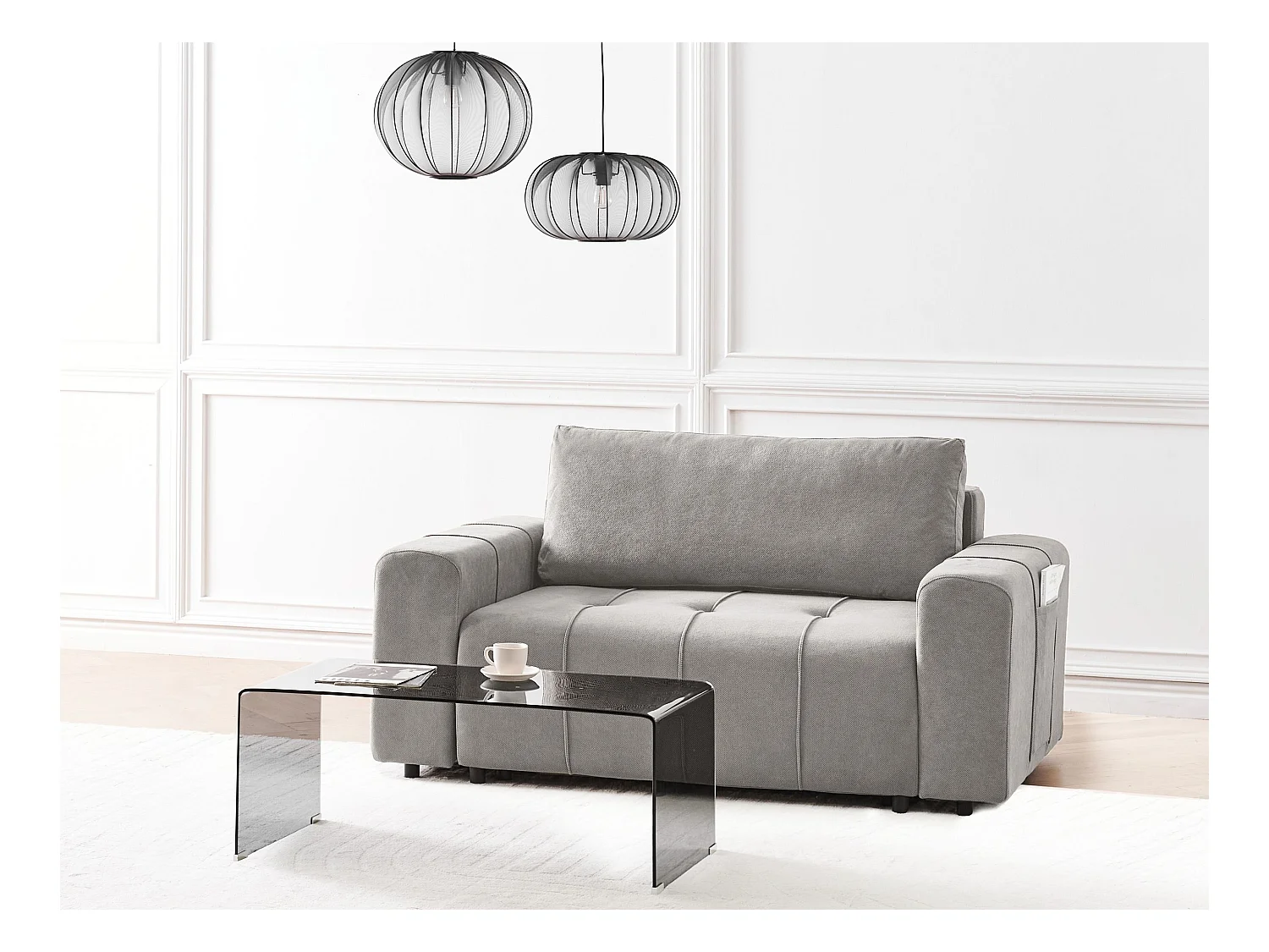 Sofa Stoff hell grau 2-Sitzer gepolstert mit Schlaffunktion und Stauraum Innvik