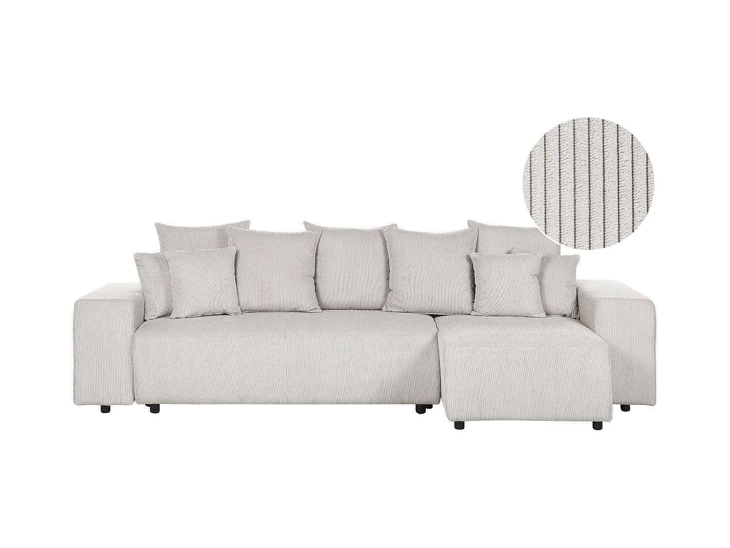 Canapé d'Angle Moderne à droite avec Couchage et Coussins en Velours Côtelé Beige Clair Luspa