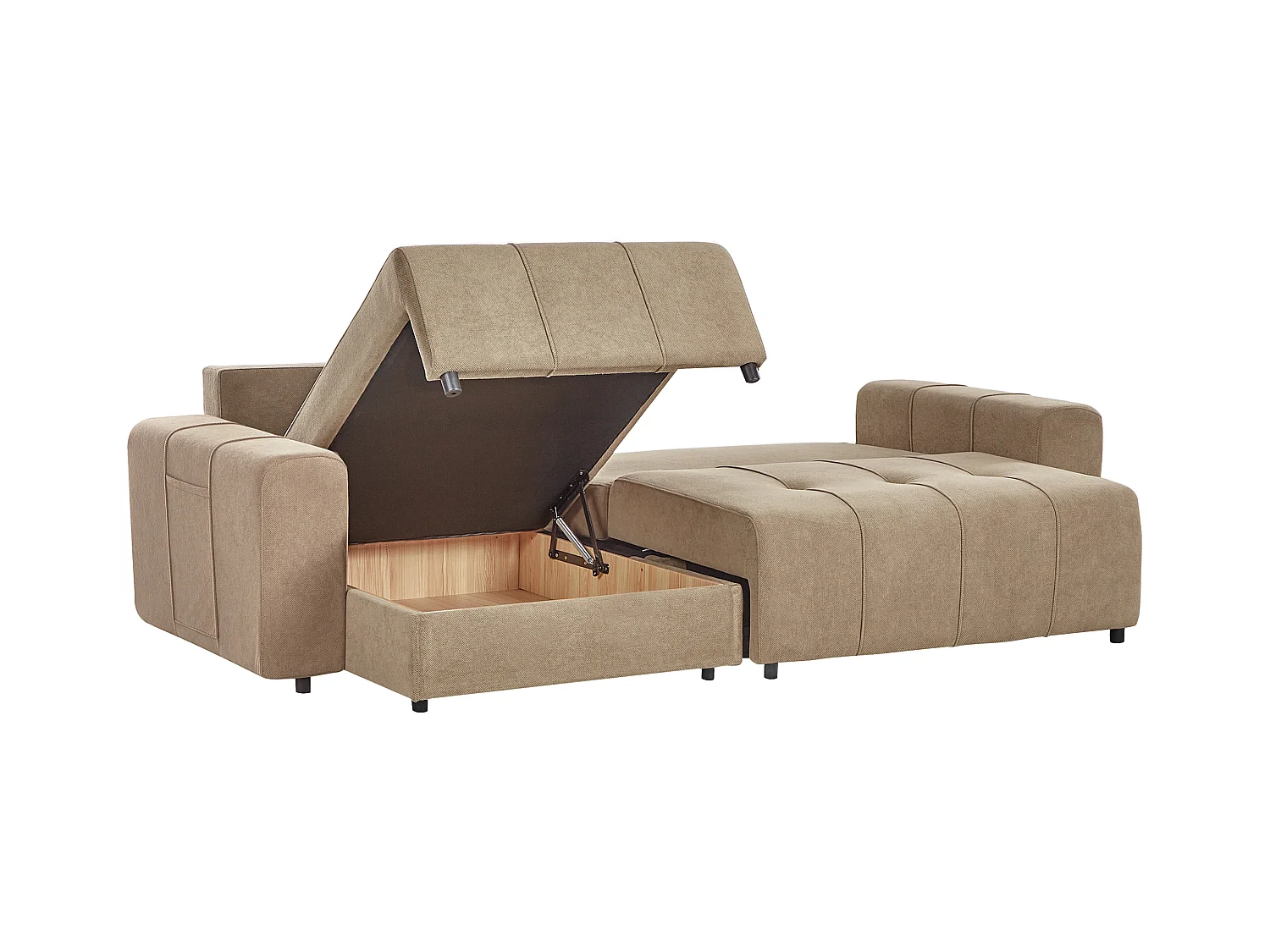 Canapé-lit d'angle 3 places INNVIK Tissu Marron avec rangement Côté droit