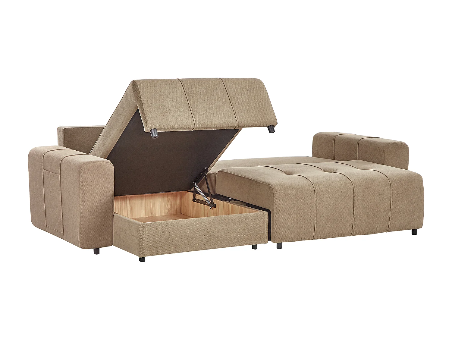 Divano letto angolare INNVIK Tessuto Marrone con contenitore 3 posti Lato destro