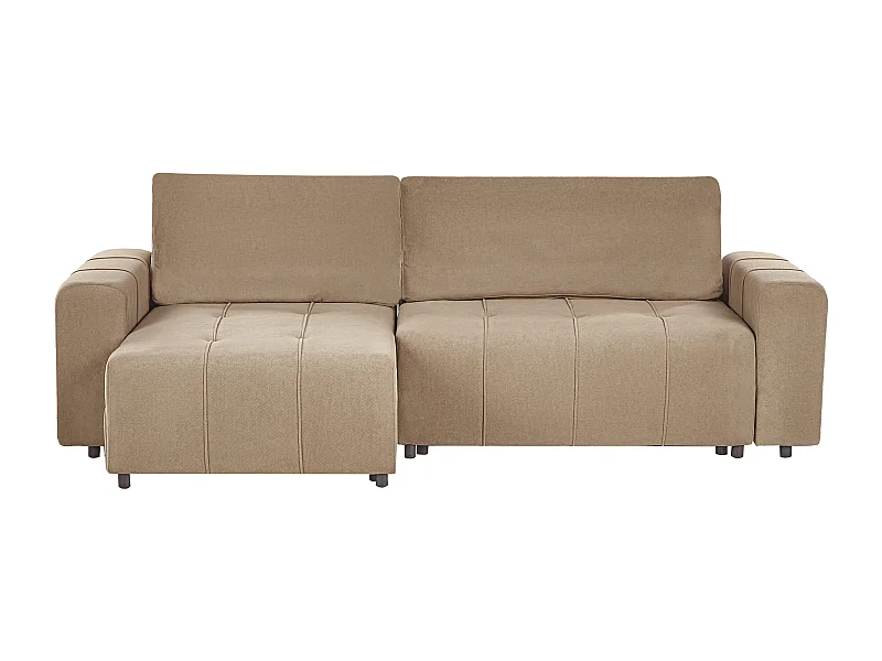 Canapé-lit d'angle 3 places INNVIK Tissu Marron avec rangement Côté droit