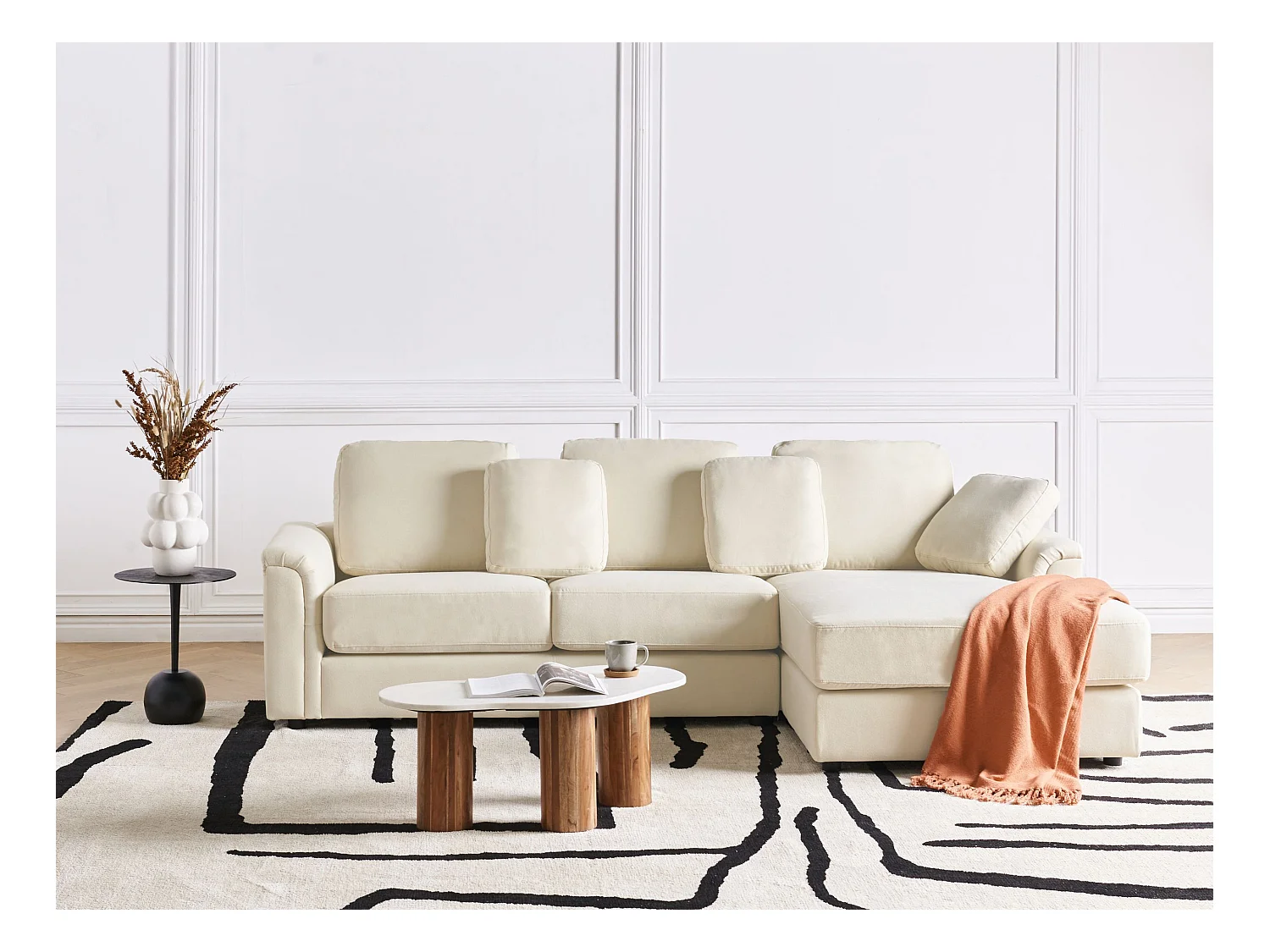 Ecksofa KOHLO Stoff Hellbeige 4-Sitzer linksseitig