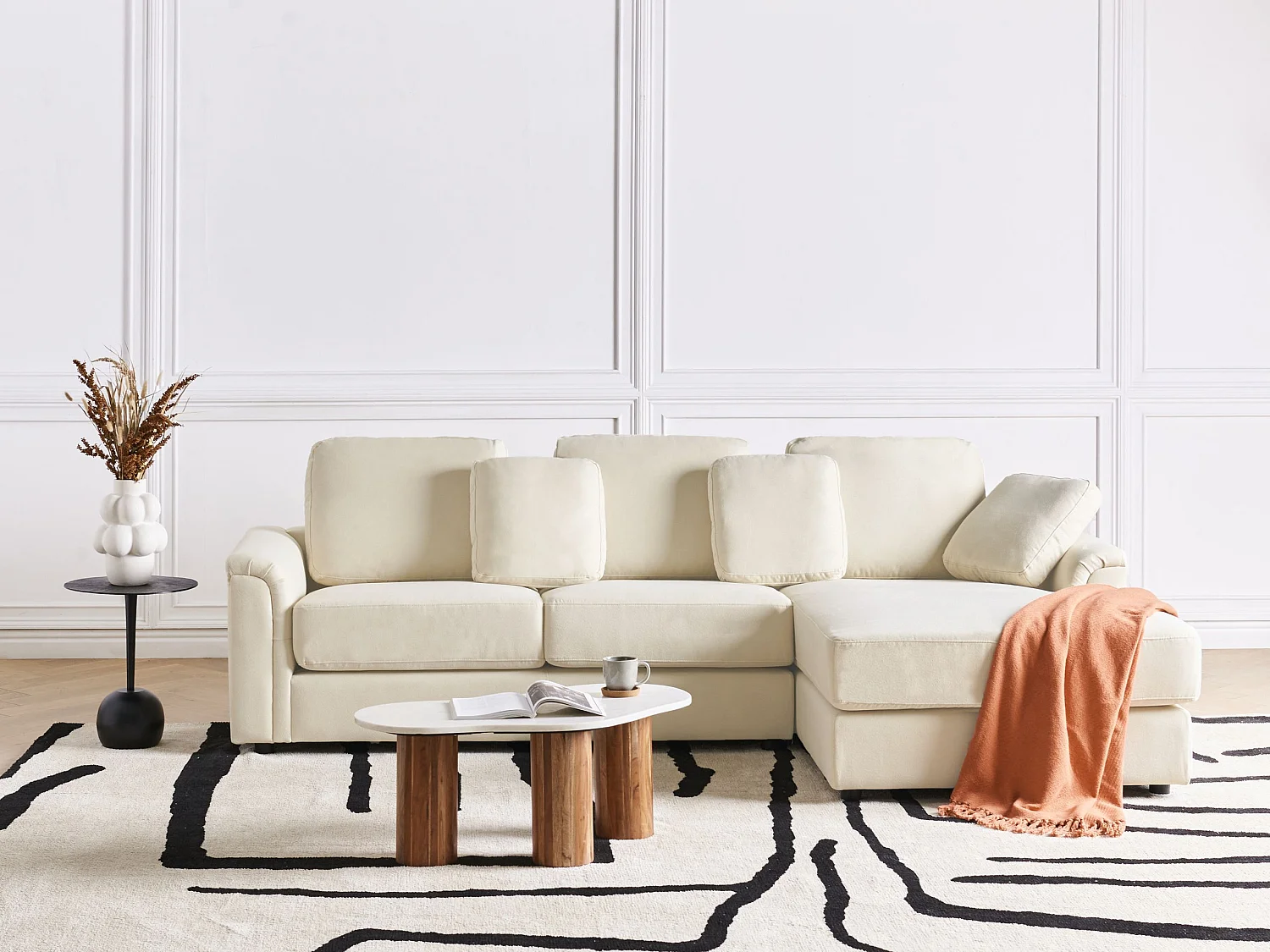 Canapé d'Angle à droite Moderne en Tissu Pieds en Plastique Beige Clair Kohlo