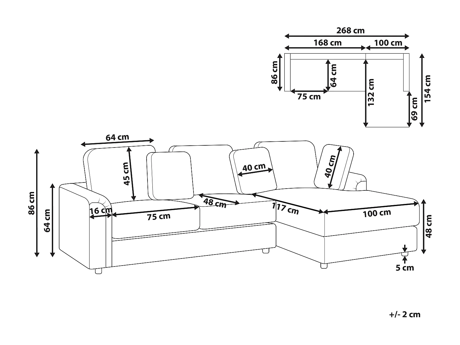 Canapé d'Angle à droite Moderne en Tissu Pieds en Plastique Beige Clair Kohlo
