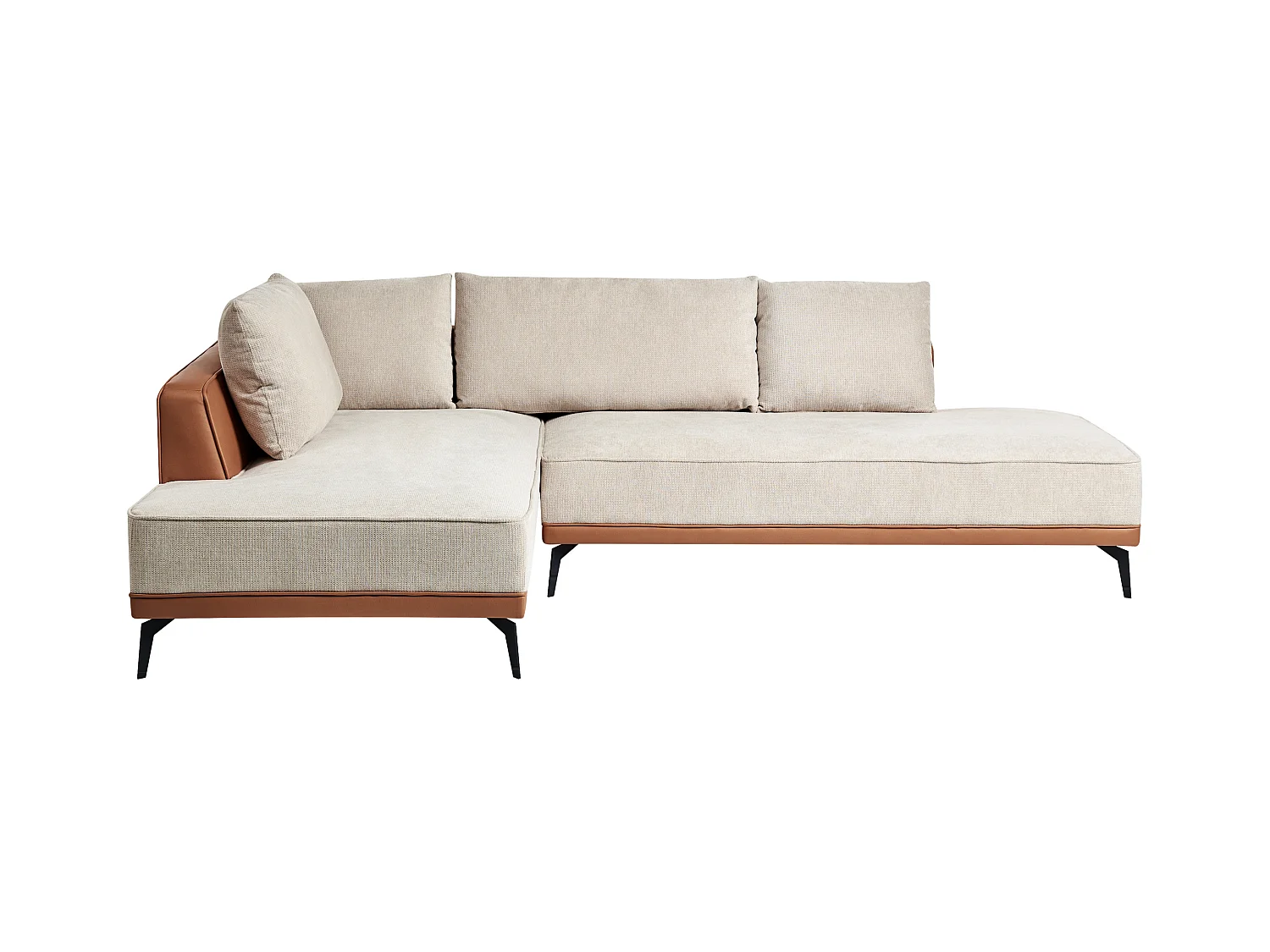 Canapé d'Angle à gauche en Tissu Polyester et Similicuir Pieds en Acier avec Coussins Salon Beige et Marron Myken