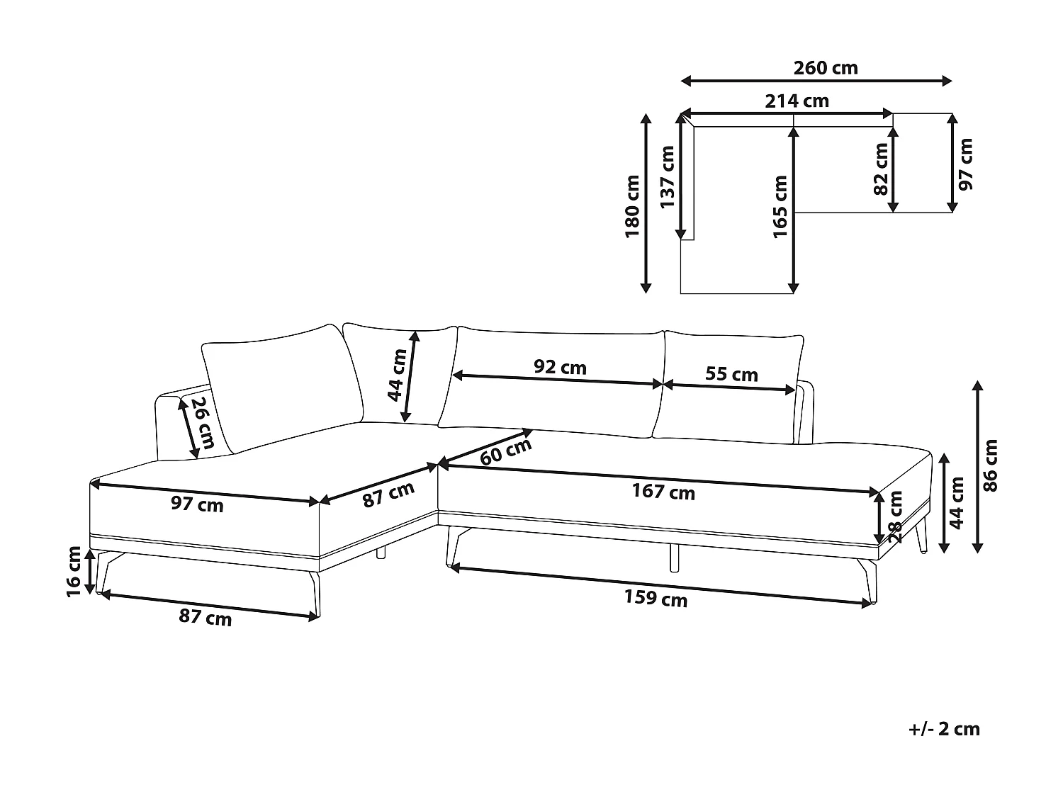 Canapé d'Angle à gauche en Tissu Polyester et Similicuir Pieds en Acier avec Coussins Salon Beige et Marron Myken