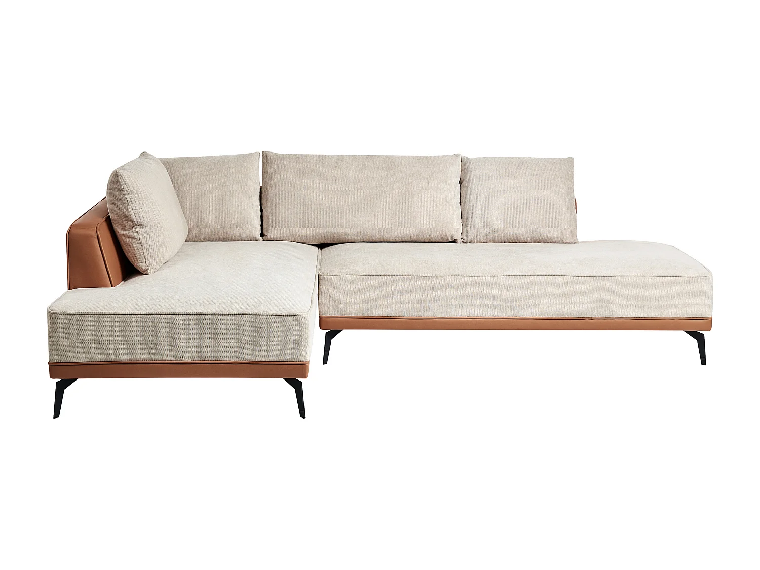 Ecksofa Stoff Kunstleder rechtsseitig 3-Sitzer modular beige / braun Myken