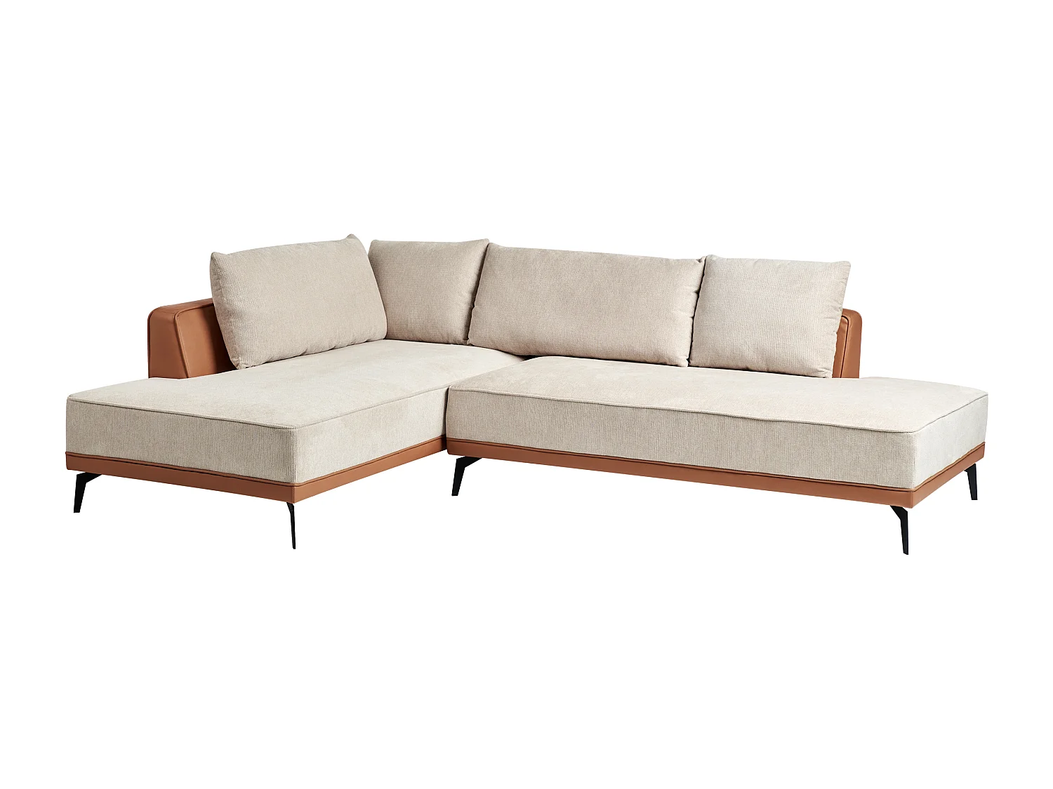 Canapé d'Angle à Droite en Tissu Polyester et Similicuir Pieds en Acier avec Coussins Salon Beige et Marron Myken