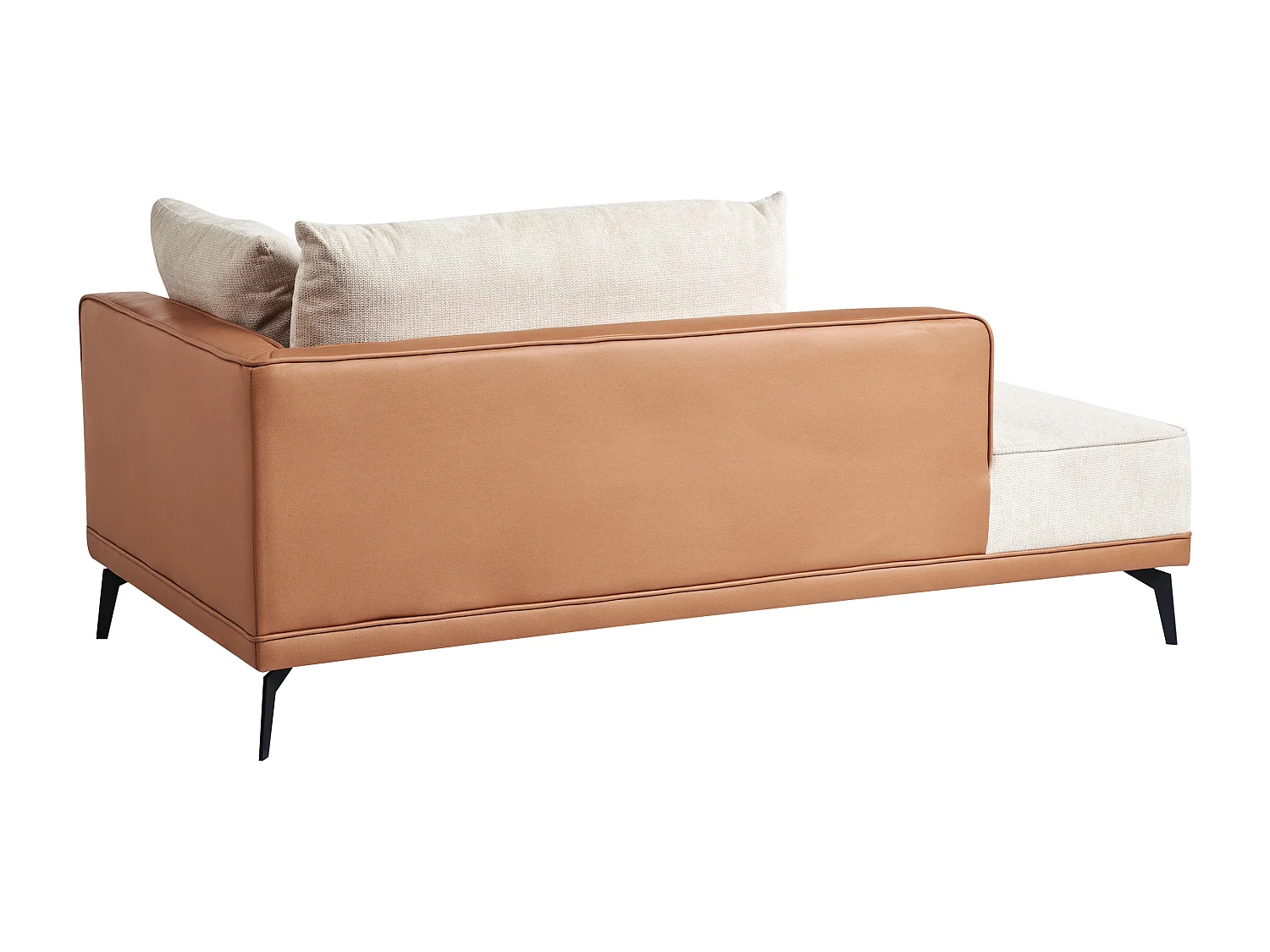 Canapé d'Angle à Droite en Tissu Polyester et Similicuir Pieds en Acier avec Coussins Salon Beige et Marron Myken