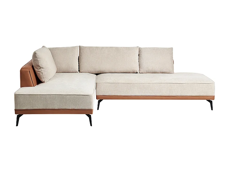 Ecksofa Stoff Kunstleder rechtsseitig 3-Sitzer modular beige / braun Myken