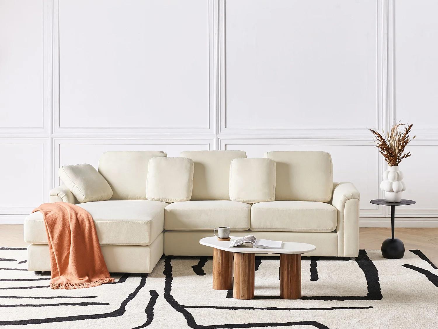 Canapé d'Angle à gauche Moderne en Tissu Pieds en Plastique Beige Clair Kohlo