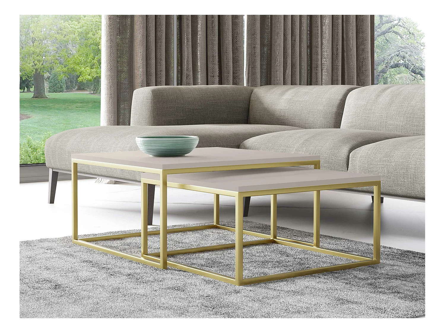 Conjunto mesa de centro Oswego 102, Dorado|Cachemira, 39x76x76cm, Aglomerado laminado
