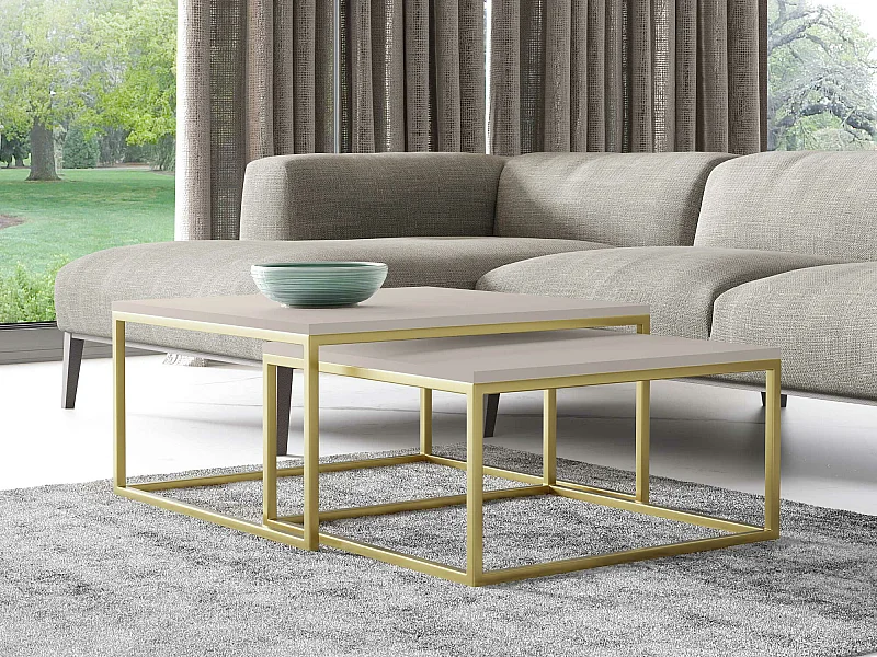 Ensemble tables basses Oswego 102, Doré|Cachemire, 39x76x76cm, Stratifié, Angulaire