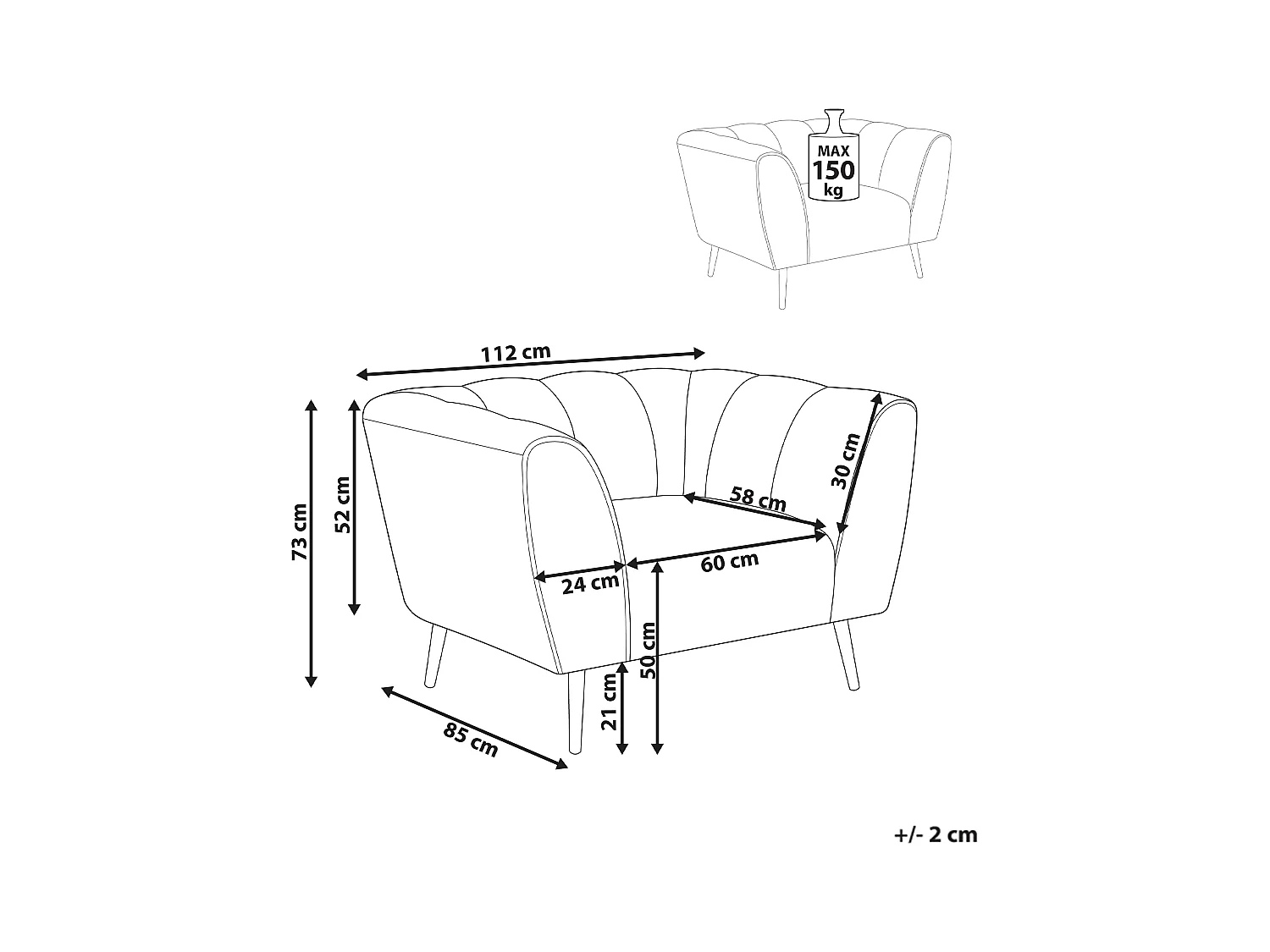Sessel Stoff hellbeige mit tiefem und breitem Sitz Kissen gepolstert gemütlich Orsta
