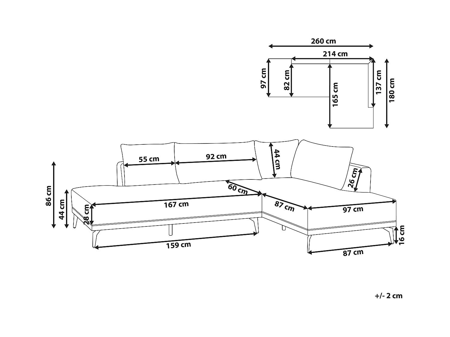 Canapé d'Angle à droite en Tissu Polyester Similicuir Pieds en Acier Coussins Blanc Cassé et Taupe Myken