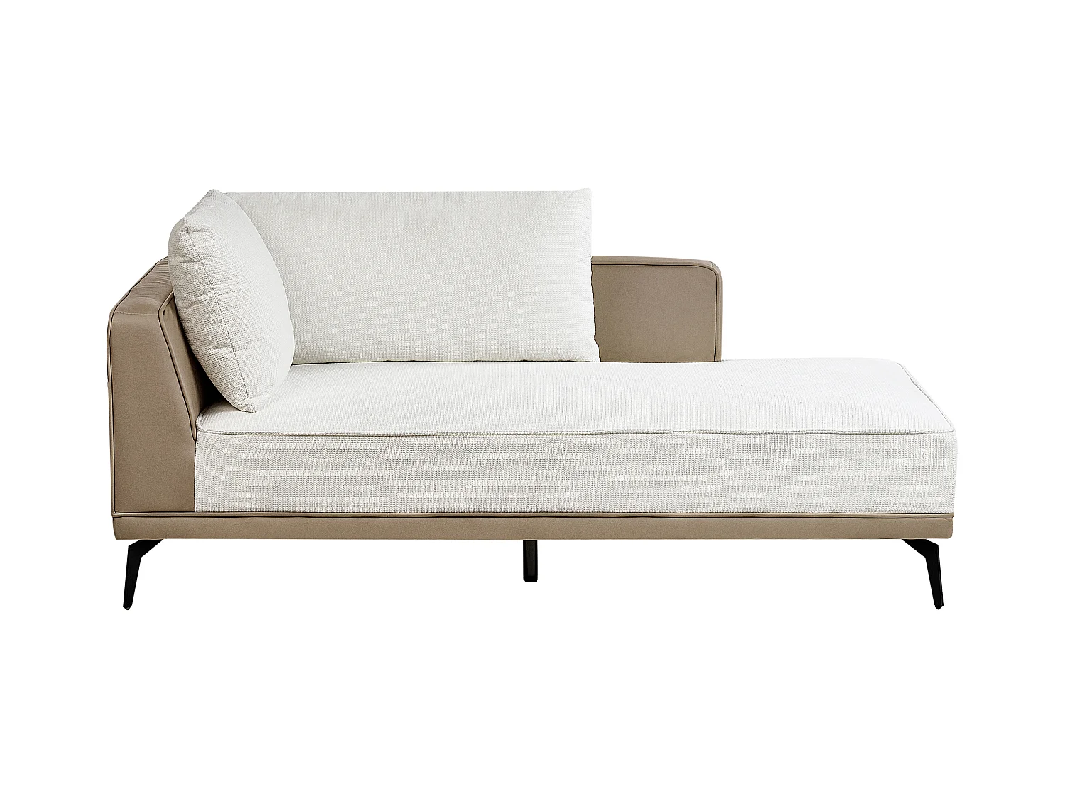 Canapé d'Angle à droite en Tissu Polyester Similicuir Pieds en Acier Coussins Blanc Cassé et Taupe Myken