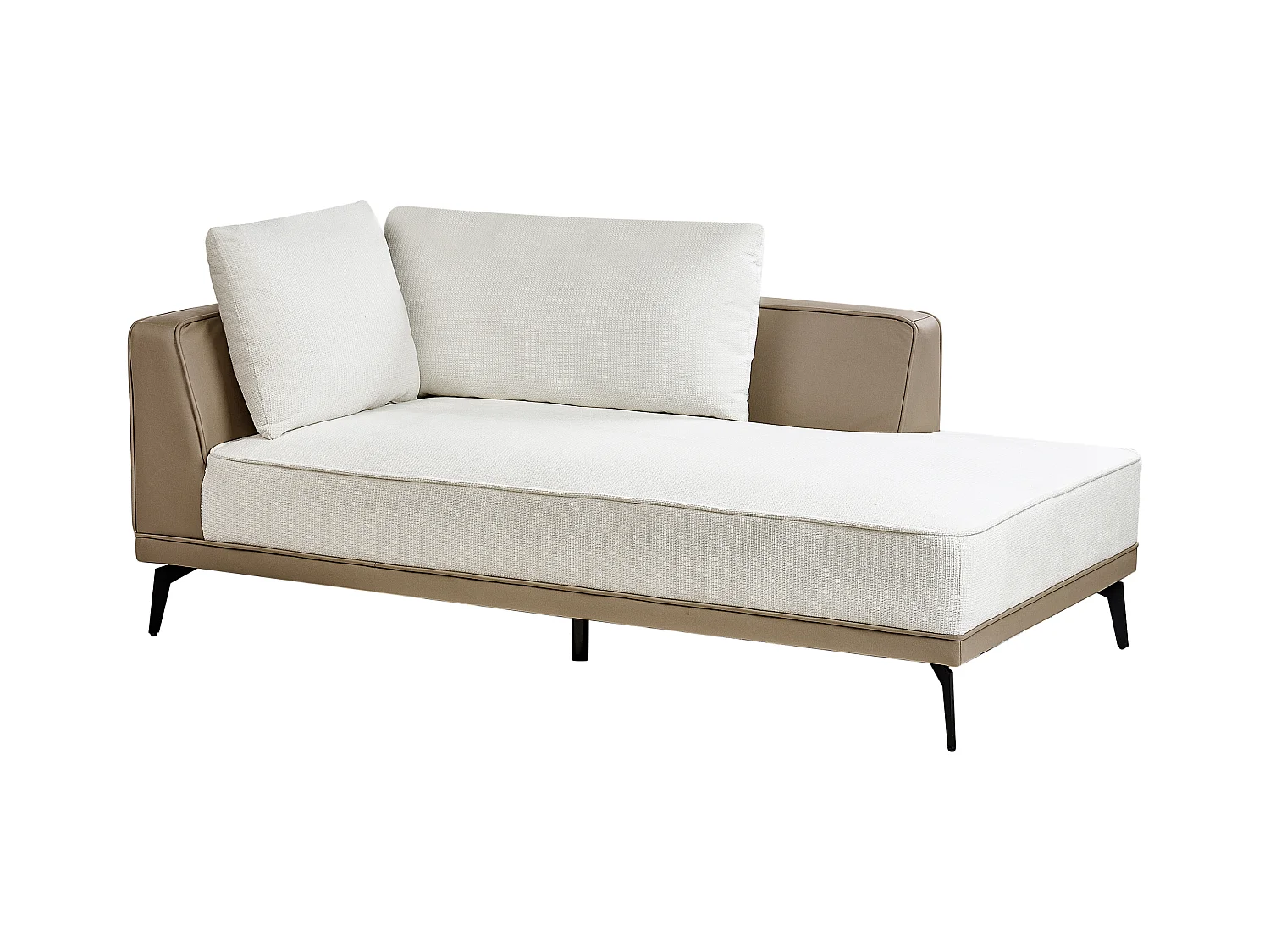 Canapé d'Angle à droite en Tissu Polyester Similicuir Pieds en Acier Coussins Blanc Cassé et Taupe Myken