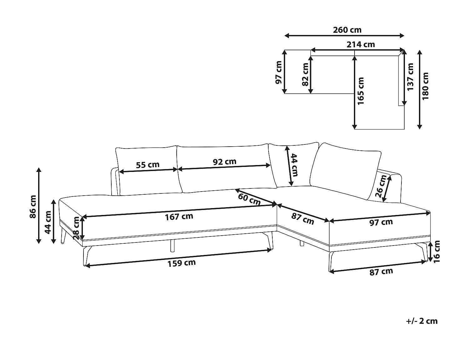 Ecksofa MYKEN Stoff Cremeweiss 3-Sitzer linksseitig