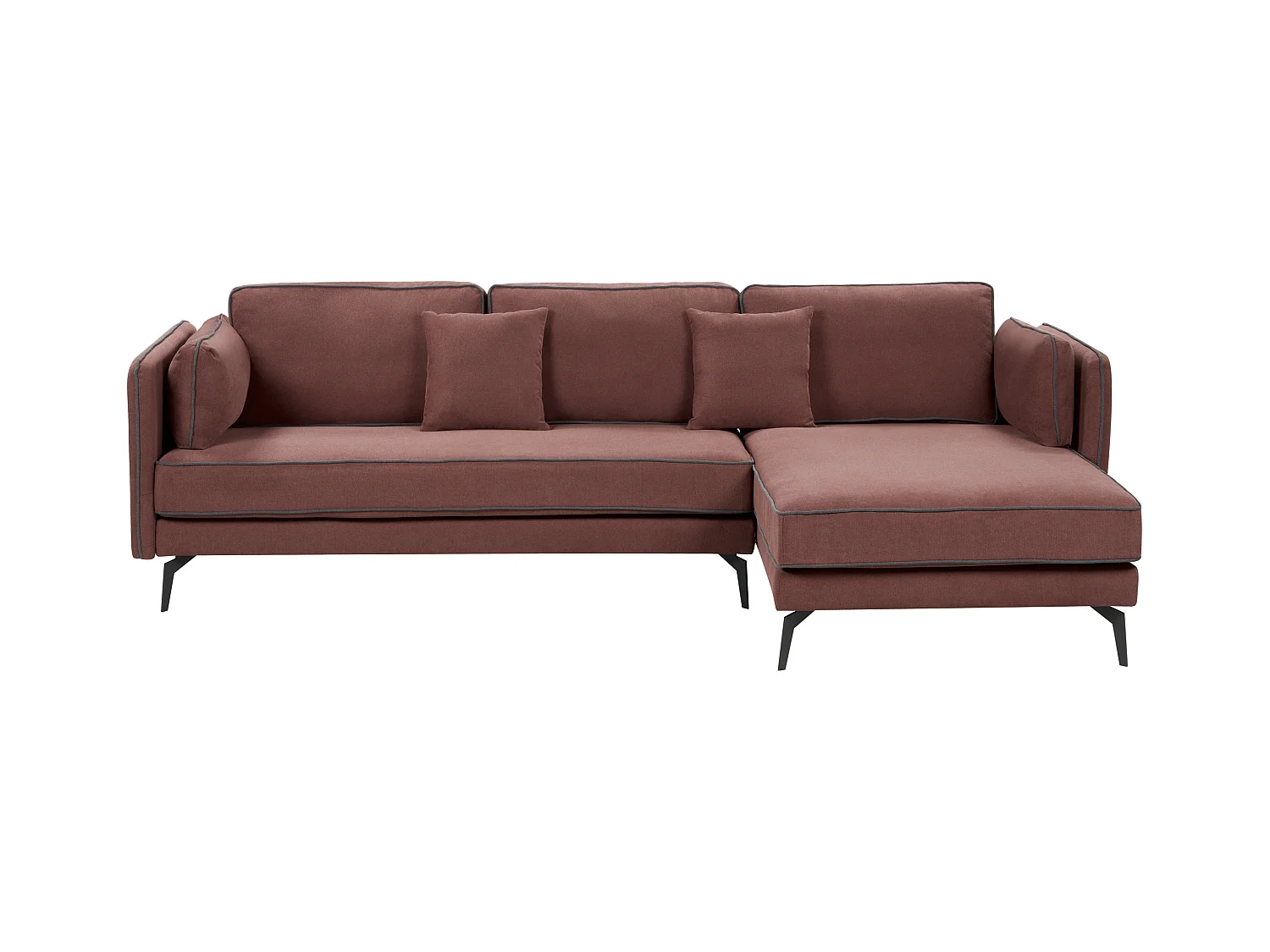 Canapé d'Angle Moderne Côté droite 3 Places avec Coussins Rembourré en Polyester Rouge Bordeaux Altan