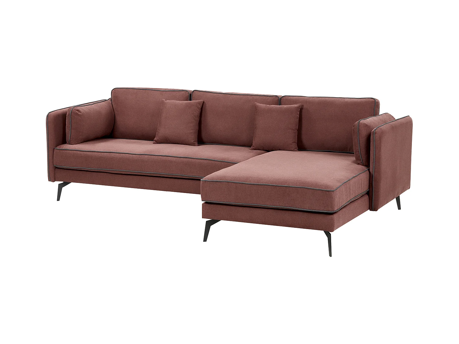 Canapé d'Angle Moderne Côté droite 3 Places avec Coussins Rembourré en Polyester Rouge Bordeaux Altan