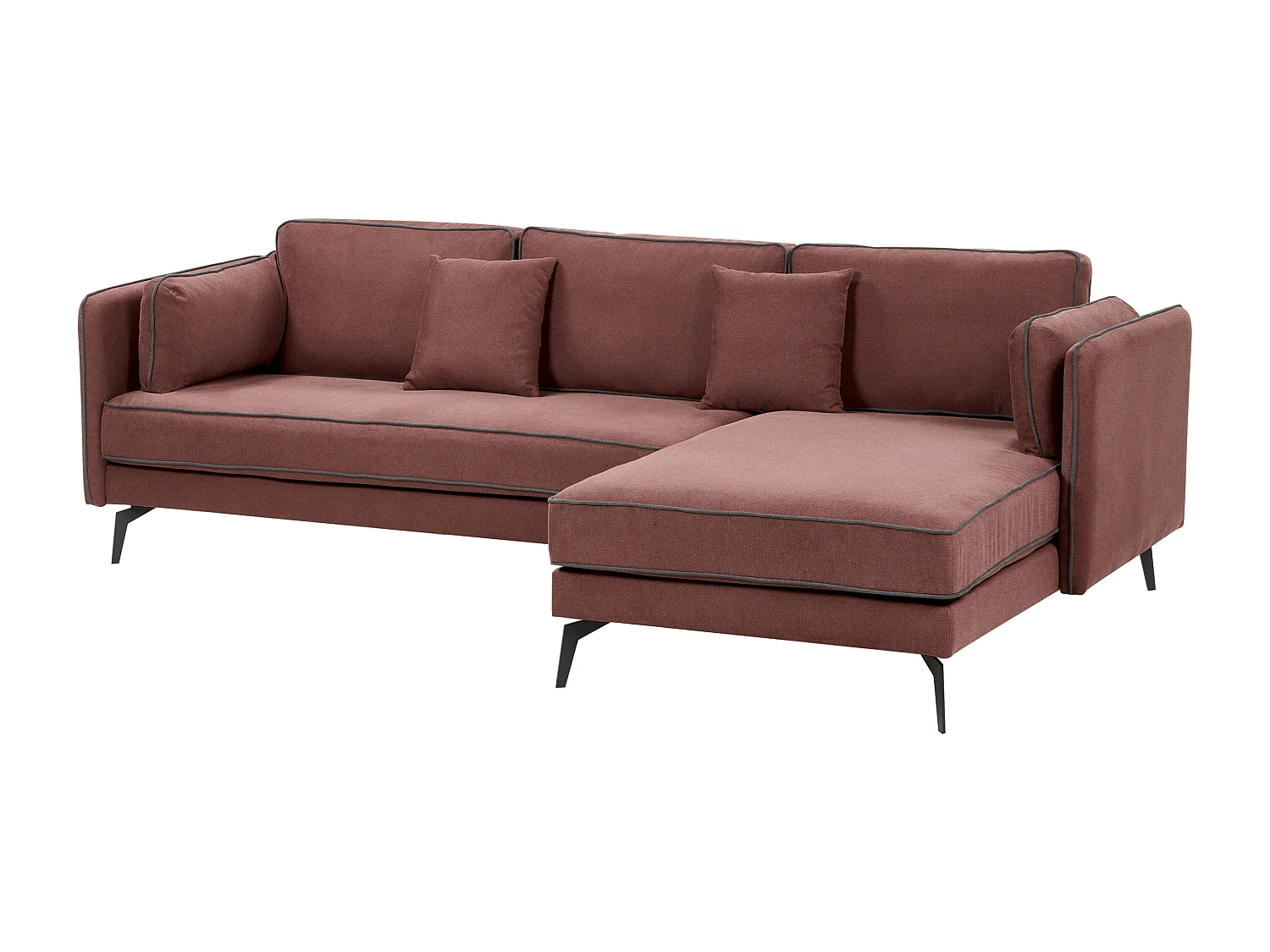 Canapé d'Angle Moderne Côté droite 3 Places avec Coussins Rembourré en Polyester Rouge Bordeaux Altan