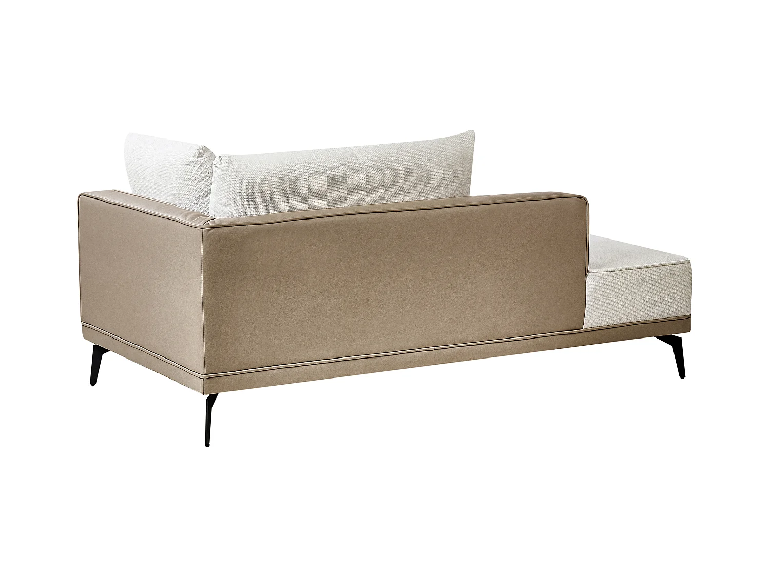 Canapé d'Angle à gauche en Tissu Polyester Similicuir Pieds en Acier Coussins Blanc Cassé et Taupe Myken