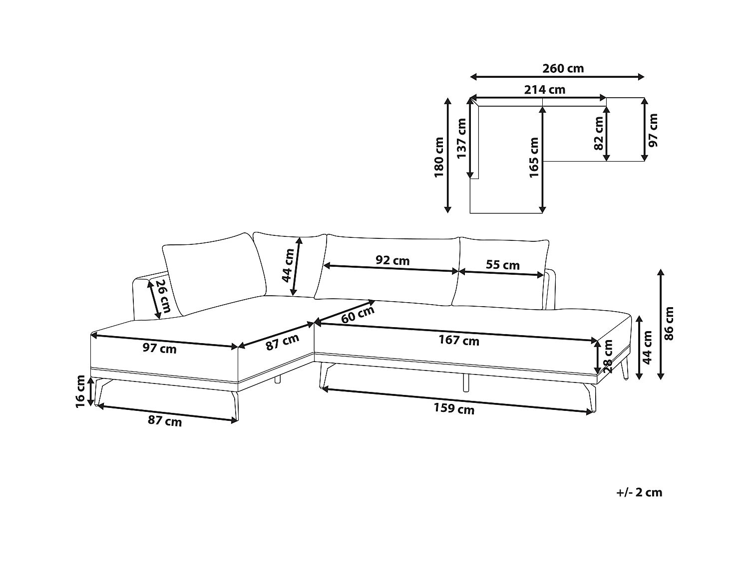 Canapé d'Angle à gauche en Tissu Polyester Similicuir Pieds en Acier Coussins Blanc Cassé et Taupe Myken