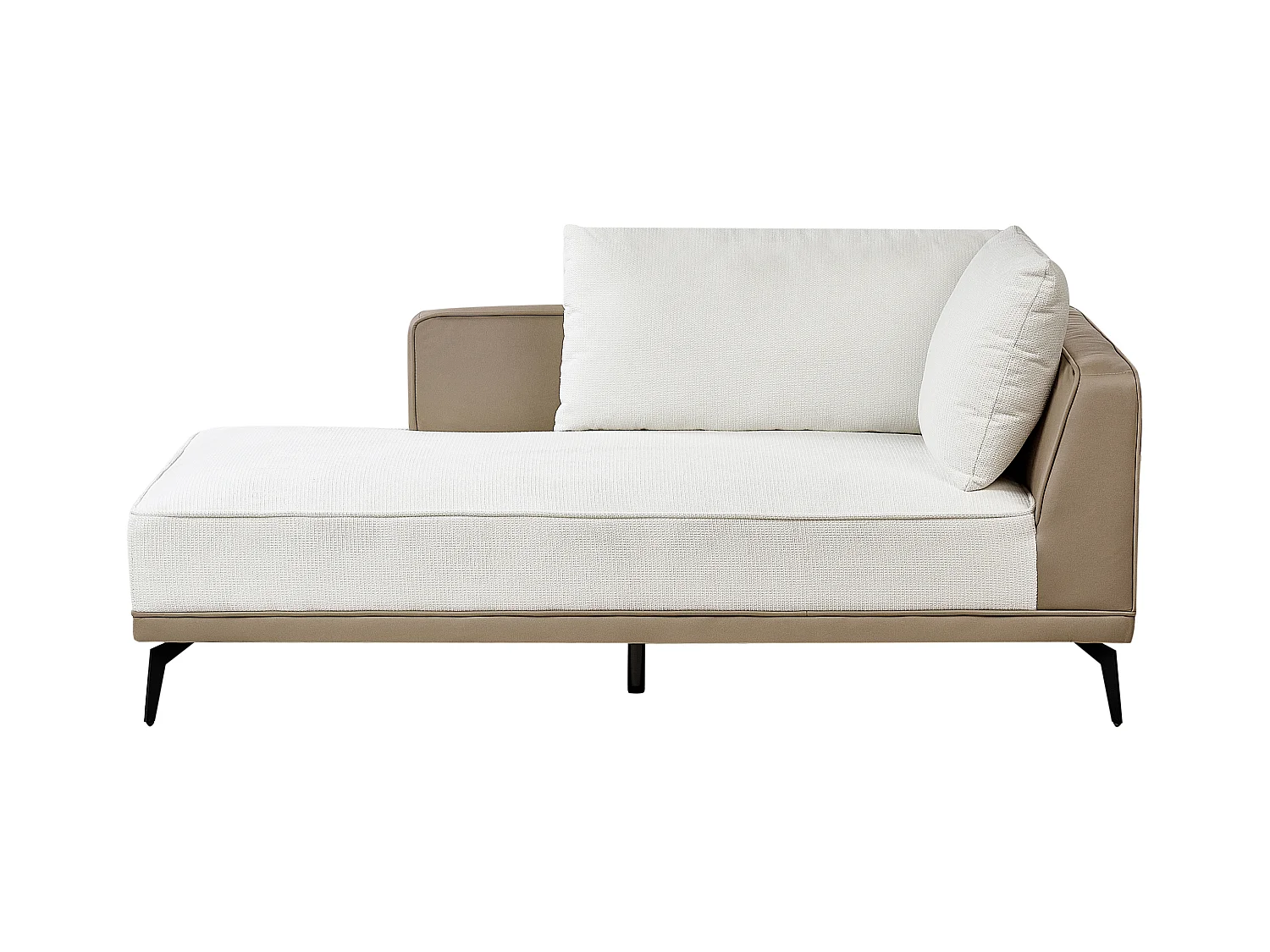 Canapé d'Angle à gauche en Tissu Polyester Similicuir Pieds en Acier Coussins Blanc Cassé et Taupe Myken