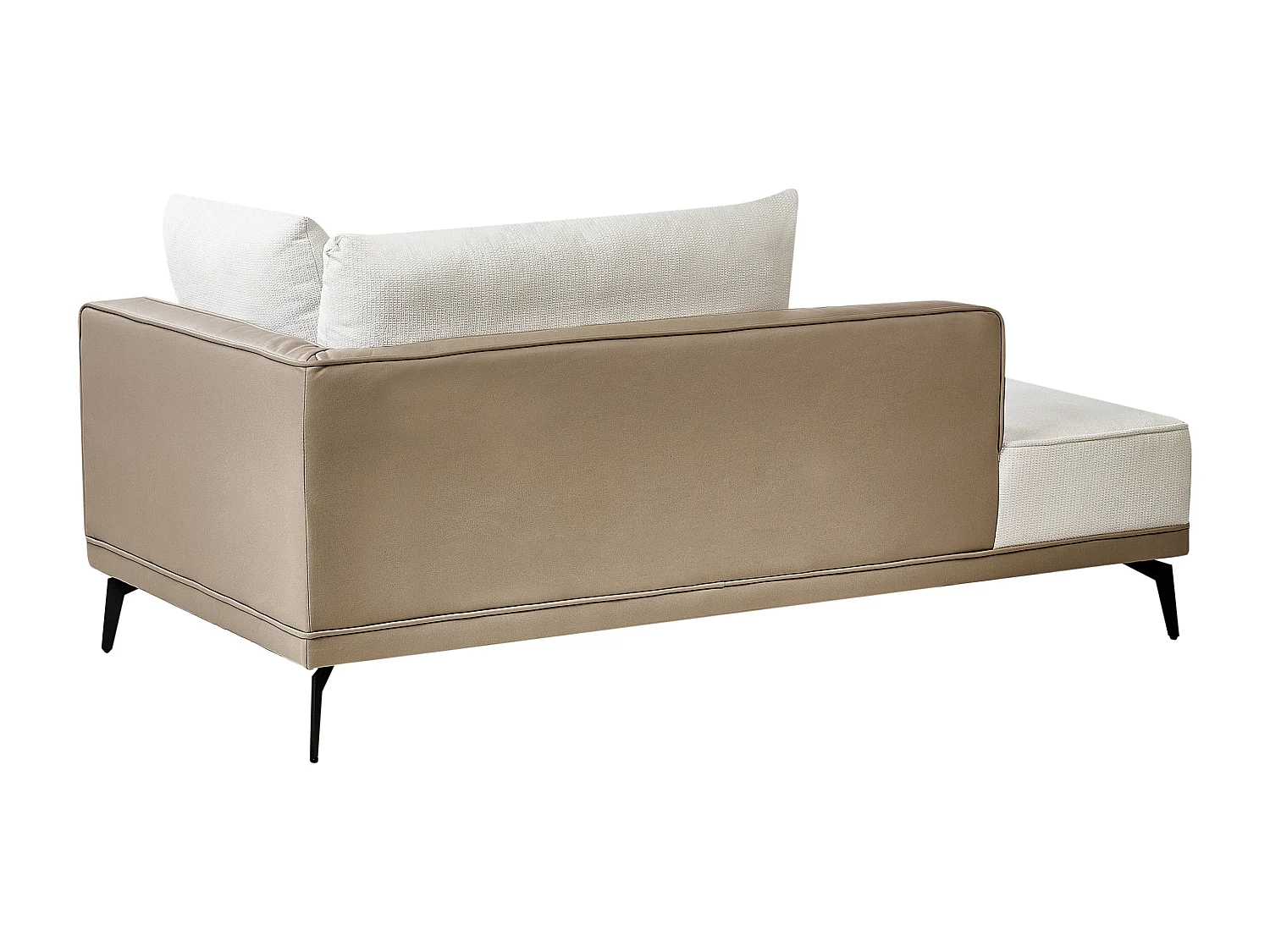 Canapé d'Angle à Droite en Tissu Polyester Similicuir Pieds en Acier Coussins Blanc Cassé et Taupe Myken