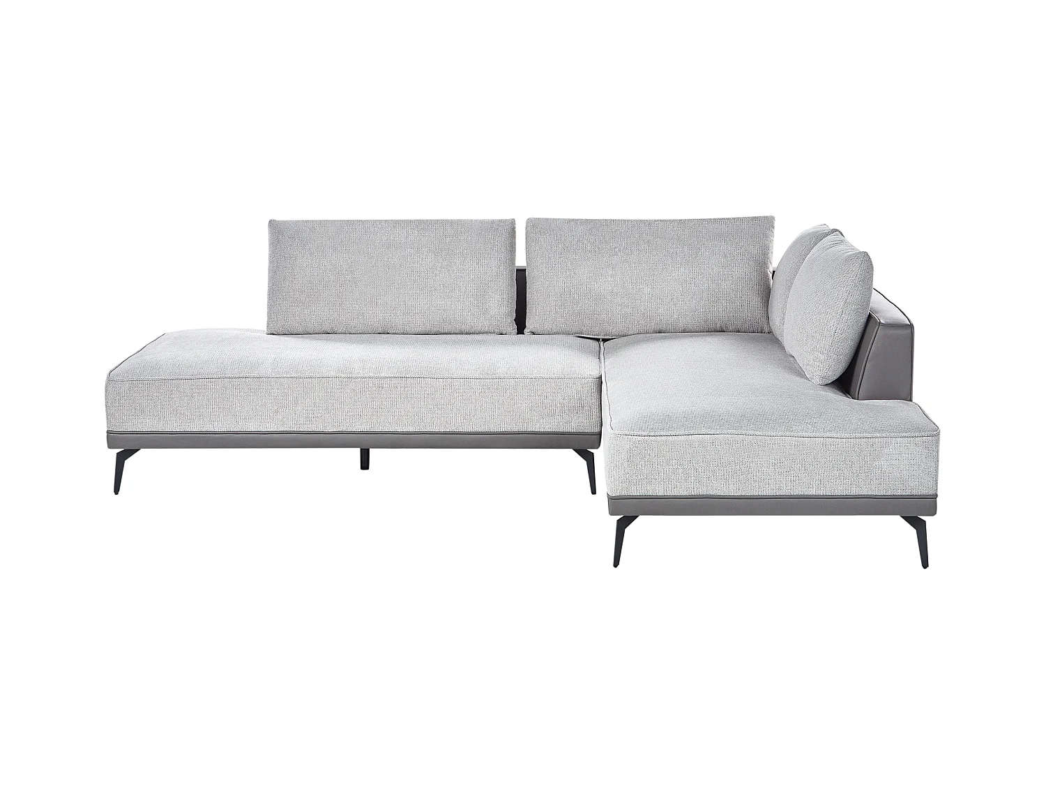 Canapé d'Angle à droite avec Coussins en Tissu Polyester et Similicuir Gris et Noir Myken