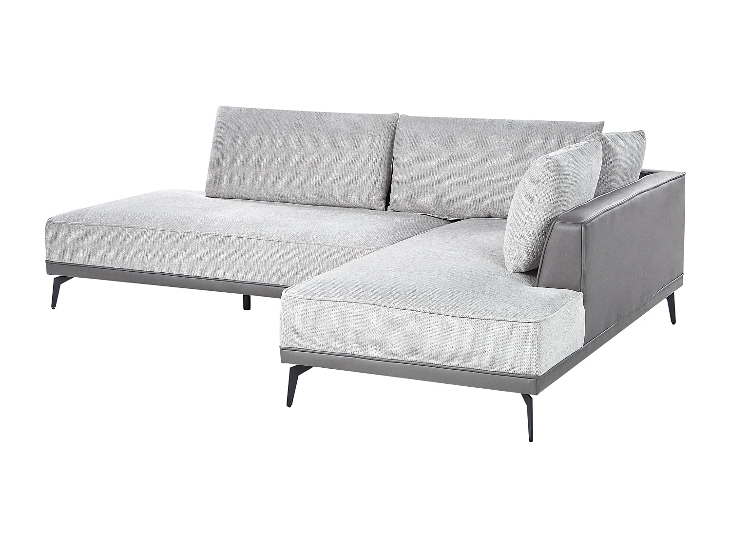 Canapé d'Angle à droite avec Coussins en Tissu Polyester et Similicuir Gris et Noir Myken