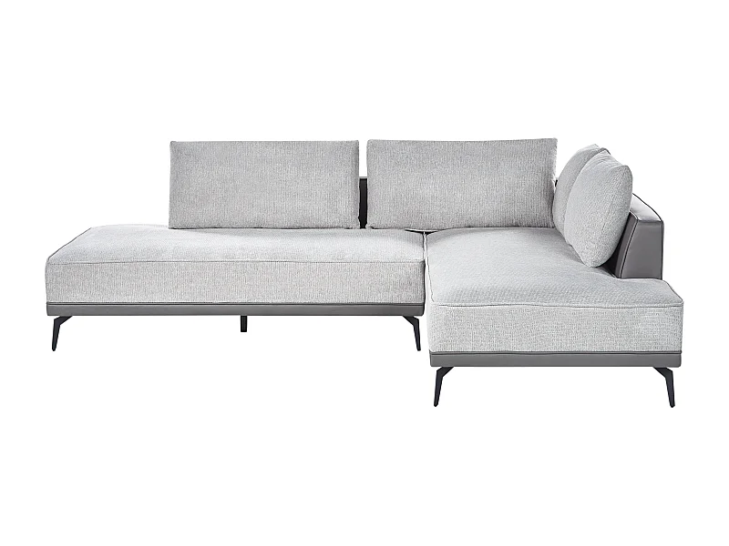 Canapé d'Angle à droite avec Coussins en Tissu Polyester et Similicuir Gris et Noir Myken