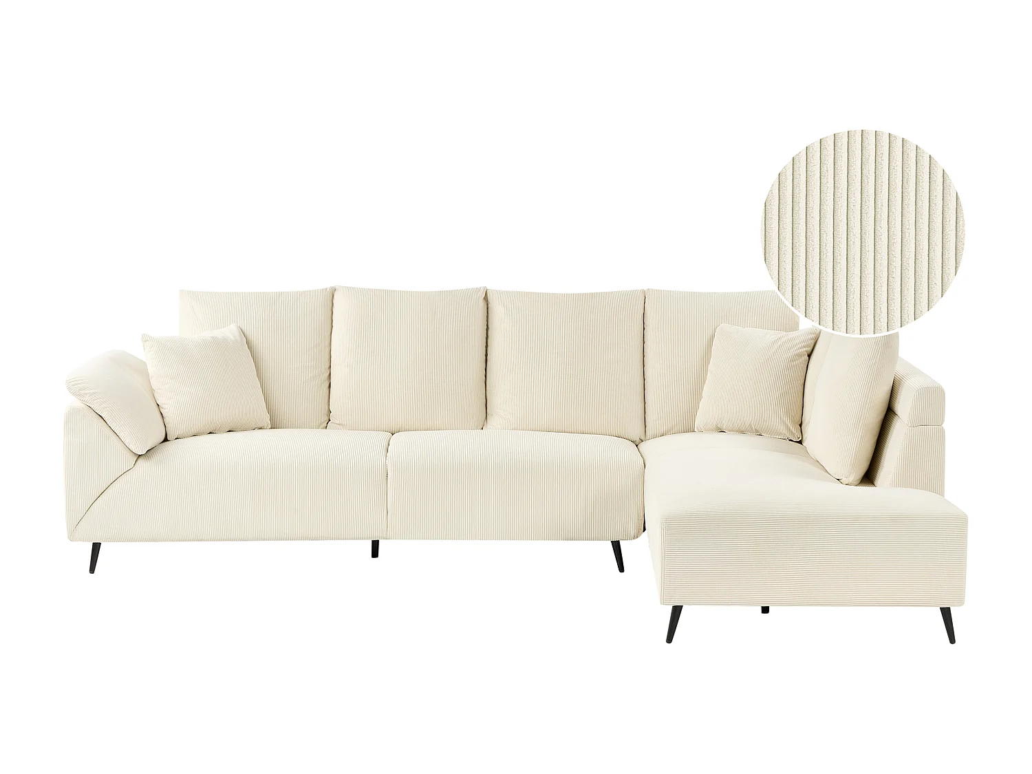 4-Sitzer Ecksofa Cordbezug beige mit schwarzen Metallbeinen Kissen modern Lunner