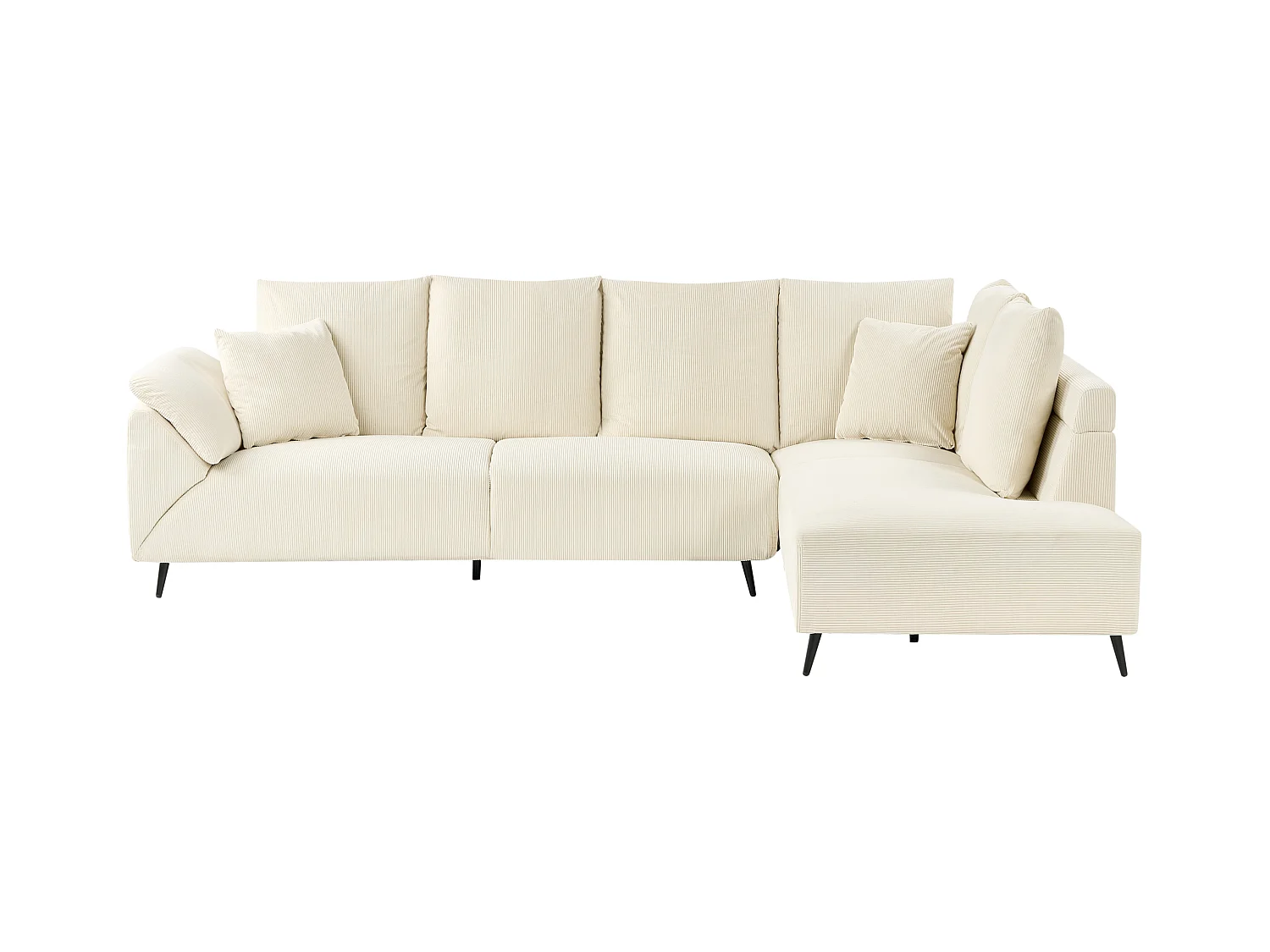 4-Sitzer Ecksofa Cordbezug beige mit schwarzen Metallbeinen Kissen modern Lunner
