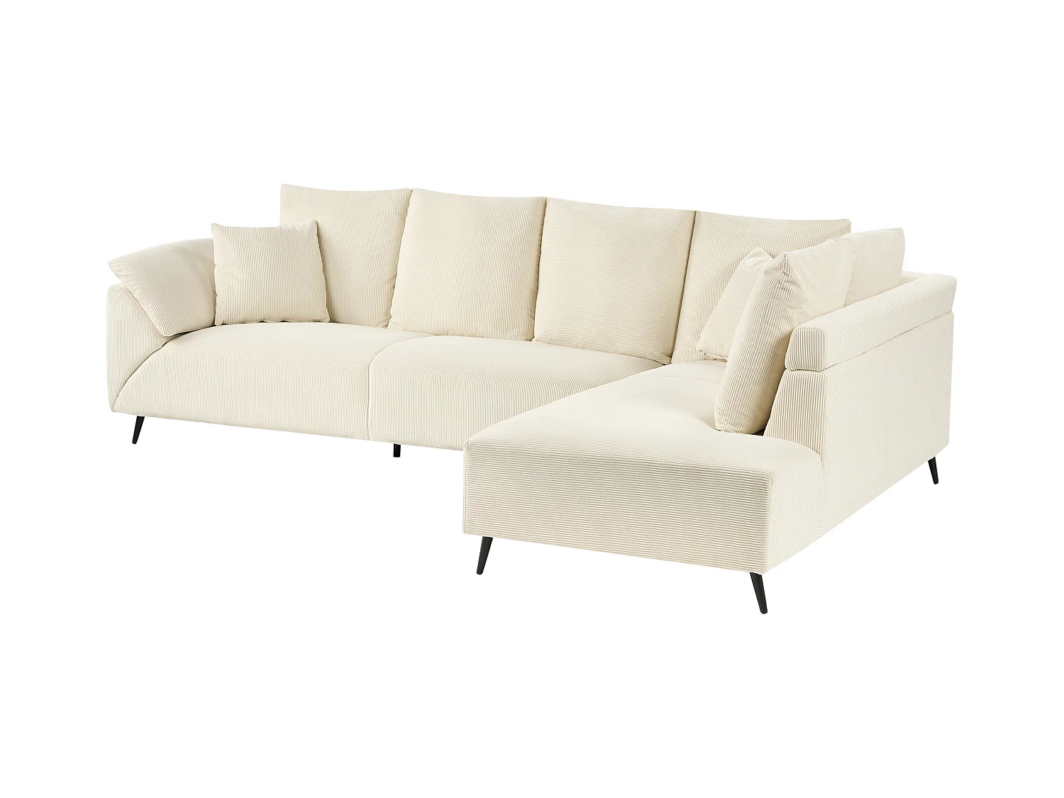 4-Sitzer Ecksofa Cordbezug beige mit schwarzen Metallbeinen Kissen modern Lunner