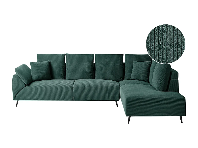 Canapé d'Angle à droite Moderne en Velours Côtelé Pieds en Métal Vert Lunner