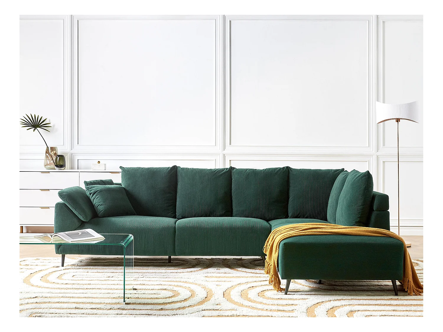 Ecksofa LUNNER Cord Dunkelgrün 4-Sitzer linksseitig